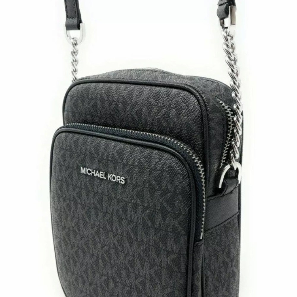 Michael Kors Jet Set Travel Signature PVC Medium Logo Chain Crossbody Flight Bag